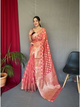 EXCLUSIVA - Peach Woven Saree with Unstitched Blouse