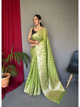 EXCLUSIVA - Green Woven Saree with Unstitched Blouse