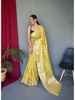 EXCLUSIVA - Yellow Woven Saree with Unstitched Blouse