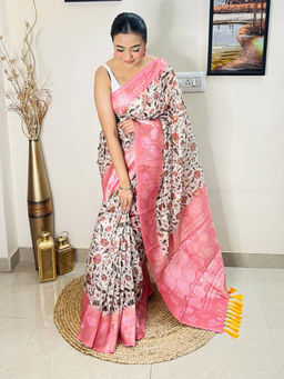 EXCLUSIVA - Multicolor Printed Saree with Unstitched Blouse
