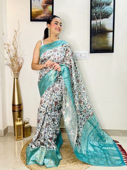 EXCLUSIVA - Multicolor Printed Saree with Unstitched Blouse