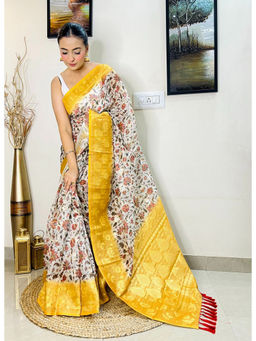 EXCLUSIVA - Multicolor Printed Saree with Unstitched Blouse