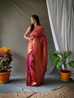EXCLUSIVA - Wine Kanjivaram Saree with Unstitched Blouse