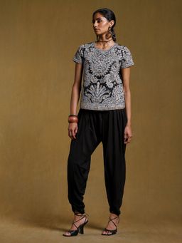 Ritu Kumar - Black Embroidered Kurti with Dhoti Pant Co-Ord (Set of 2)