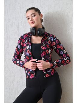 Body Smith - Women Black Collar Neck Printed Light Jacket