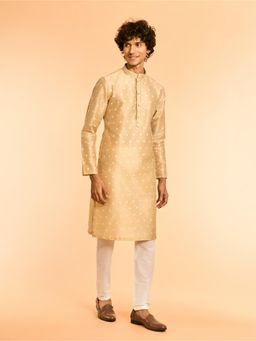 Diwas by Manyavar - Beige Art Silk Celebration Kurta with Pyjama