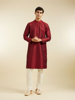 Diwas by Manyavar - Maroon Red Lattice Patterned Kurta with Pyjama