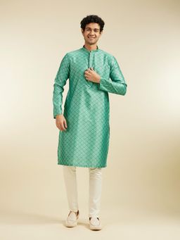 Diwas by Manyavar - Soft Green Jaal Patterned Kurta with Pyjama