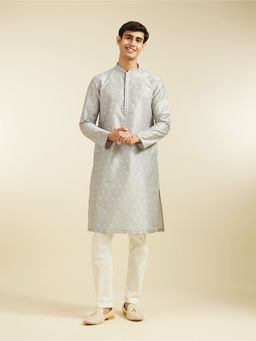 Diwas by Manyavar - Smoke Grey Bandhani Inspired Pattern Kurta with Pyjama
