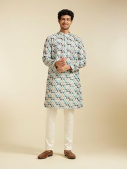 Diwas by Manyavar - Aqua Green Medallion Printed Kurta with Pyjama