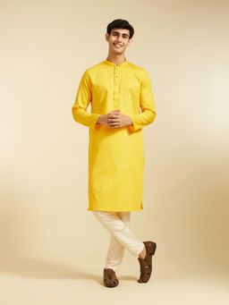 Diwas by Manyavar - Mustard Yellow Self Design Kurta with Pyjama