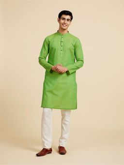 Diwas by Manyavar - Soft Green Chevron Embroidered Kurta with Pyjama