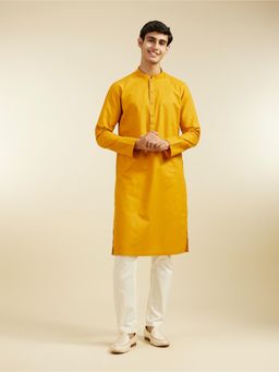 Diwas by Manyavar - Mustard Yellow Plain Kurta with Pyjama