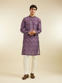 Diwas by Manyavar - Royal Purple Aztec Printed Kurta with Pyjama