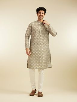 Diwas by Manyavar - Olive Green Ikat Print Kurta with Pyjama
