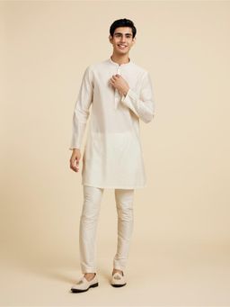Diwas by Manyavar - Cream White Grid Embellished Kurta with Pyjama