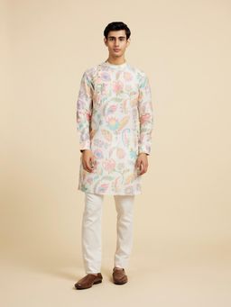 Diwas by Manyavar - Cream White Floral Printed Kurta with Pyjama