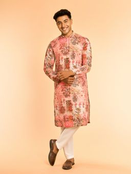 Diwas by Manyavar - Peach Color Resplendent Kurta with Pyjama