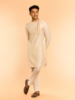 Diwas by Manyavar - Viscose Blend Creamy Elegance Kurta with Pyjama
