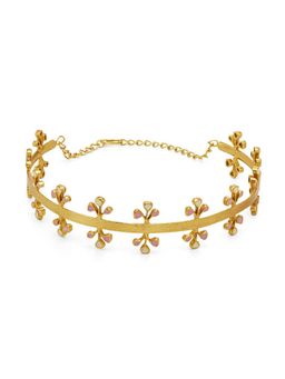 Dhwani Bansal - 22K Gold Plated Adjustable Tal Choker With Pink And White Enamel For Women
