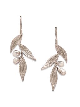 Dhwani Bansal - White Rhodium Plated Haya Earrings With Baroque Pearl For Women