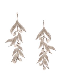 Dhwani Bansal - White Rhodium Plated Isaro Chandeliers With Baroque Pearl For Women