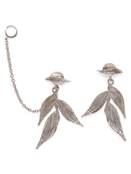 Dhwani Bansal - White Rhodium Plated Isaro Mini Earrings And Ear Cuff Set For Women