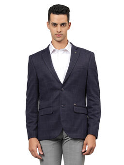 Cantabil - Men Checkered Navy Blue Winter Blazer