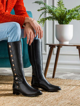 Saint G - Women Black Stretch Suede Leather Knee High Boots