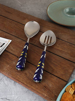 Miah Decor - Hand-Painted Serving Spoon Cutlery Set In Stainless Steel & Ceramic (Set Of 2)