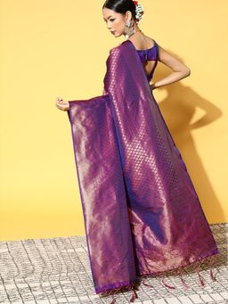Odette - Silk Blend Magenta Woven Designer Saree with Unstitched Blouse