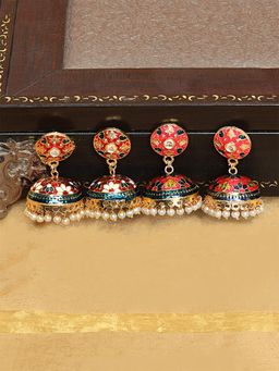 Yellow Chimes - Gold-Toned Meenakari Jhumka Earrings