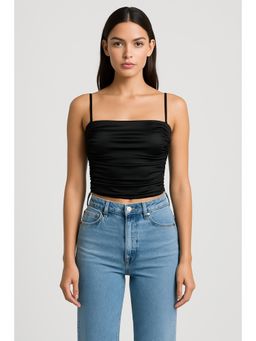 Cider - Solid Satin Shirred Back Ruched Cami Top