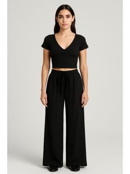 Cider - V-Neck Short Sleeve Tee and Knotted Wide Leg Pants Set (Set Of 2)