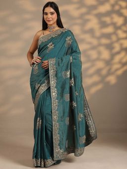Libas - Women Green Embroidered Organza Saree with Unstitched Blouse