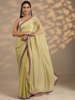 Libas - Women Light Green Embellished Stone Work Organza Saree with Unstitched Blouse