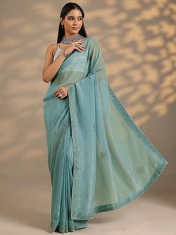 Libas - Women Blue Embellished Silk Blend Saree with Unstitched Blouse