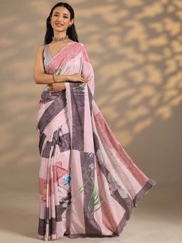 Libas - Women Pink Floral Printed Silk Blend Saree with Unstitched Blouse