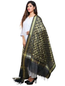 Banjara India - Women Black Woven Banarasi Kora Silk Zari Dupatta