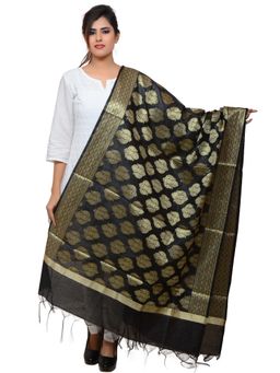 Banjara India - Women Black Woven Banarasi Kora Silk Zari Dupatta