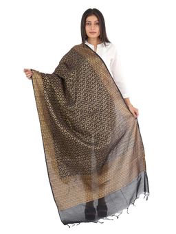 Banjara India - Women Black Banarasi Kora Silk Zari Woven Dupatta