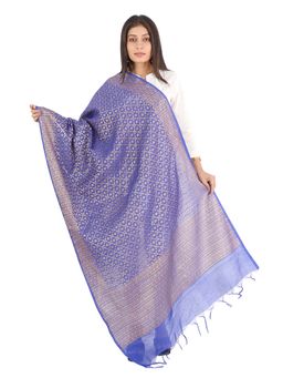 Banjara India - Women Blue Banarasi Kora Silk Zari Woven Dupatta