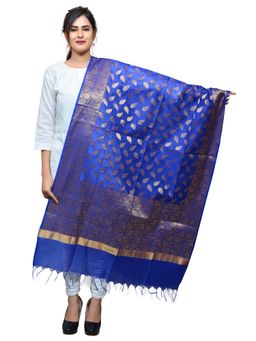 Banjara India - Women Leaf-Blue Banarasi Kora Silk Zari Woven Dupatta