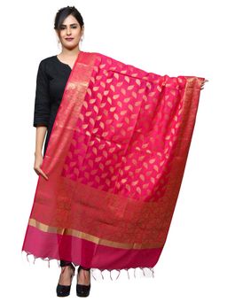 Banjara India - Women Leaf-Pink Banarasi Kora Silk Zari Woven Dupatta