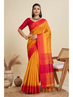 Mysilklove - Women Honey Orange Woven Raw Silk Saree with Unstitched Blouse