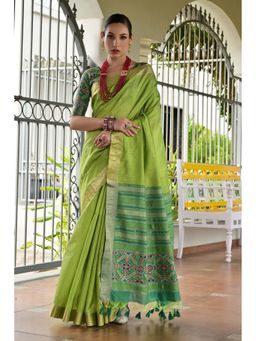 Mysilklove - Women Shamrock Green Woven Patola Saree with Unstitched Blouse