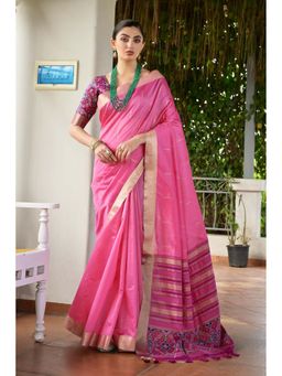 Mysilklove - Women Rosy Pink Woven Patola Saree with Unstitched Blouse
