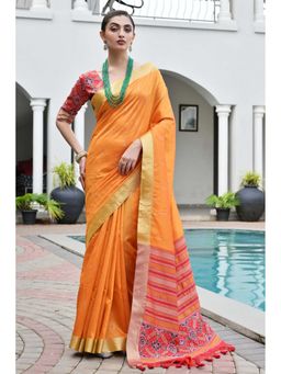 Mysilklove - Women Orange Woven Patola Saree with Unstitched Blouse