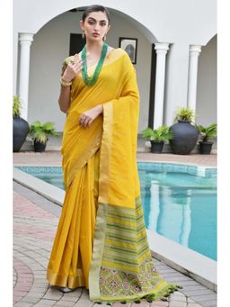 Mysilklove - Women Yellow Woven Patola Saree with Unstitched Blouse