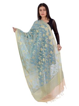 Banjara India - Women Blue Woven Banarasi Kora Silk Dupatta